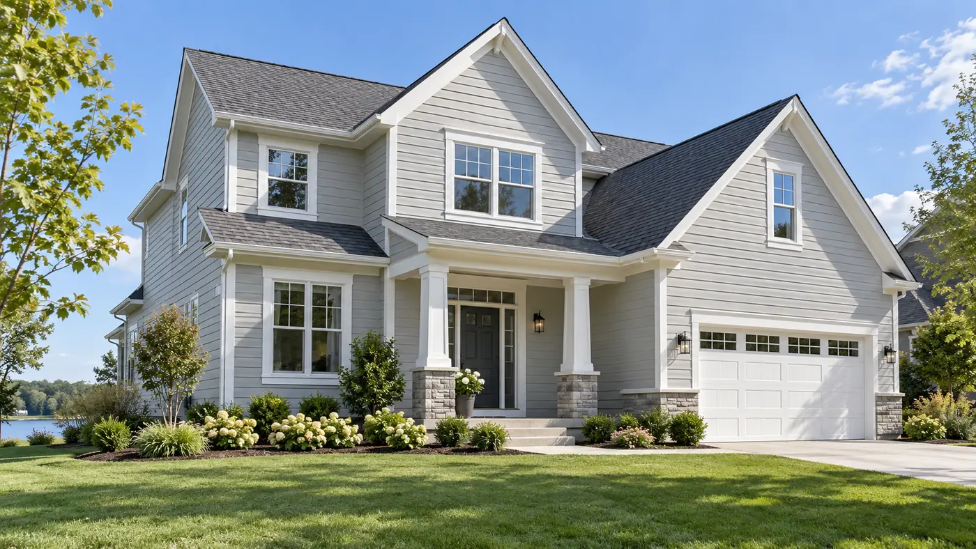 Bright finished home showcasing clean horizontal siding